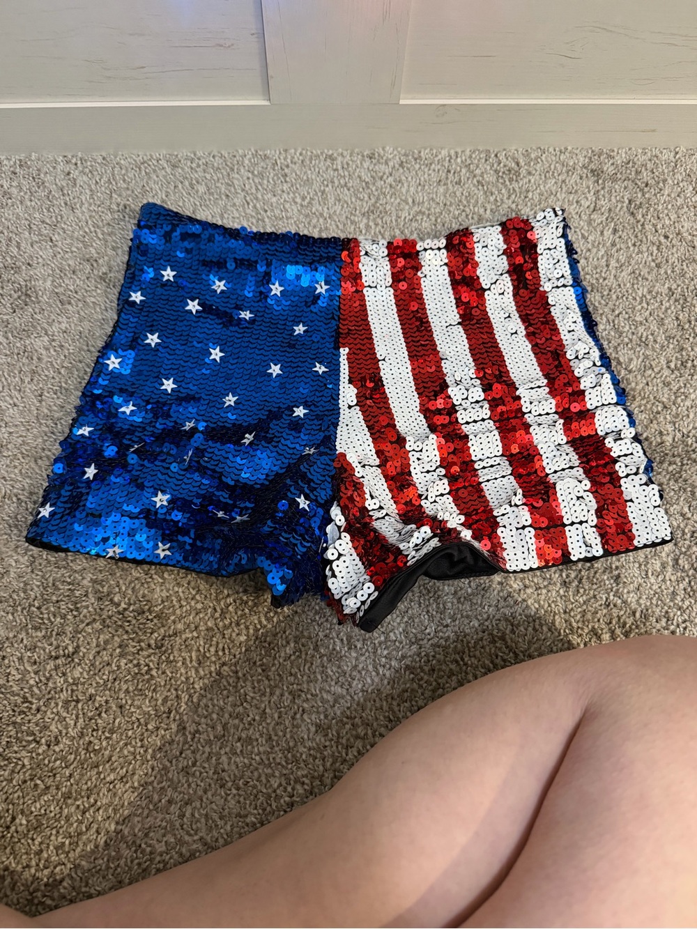 American Flag Sequin High-Waisted Shorts